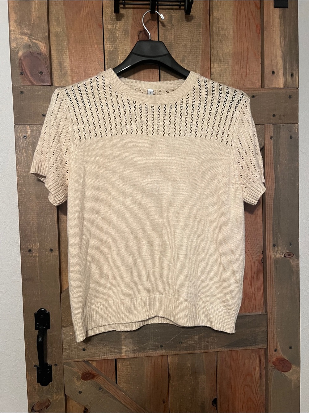 Cream Short-Sleeve Knit Sweater Top